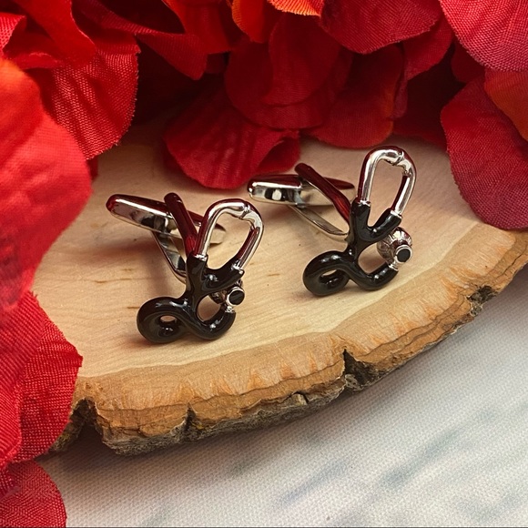 Black and Silver Stethoscope Cufflinks - Picture 7 of 16